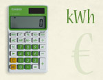 Rechner für Stromkosten. Watt, kWh, Zeit.